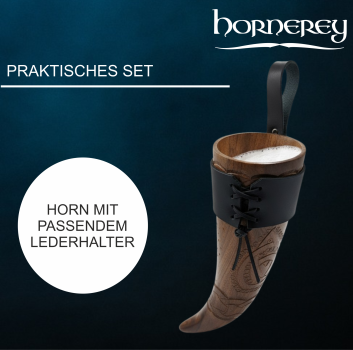 Wooden Drinking Horn with Leather Holder