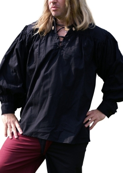 mittelalterhemd schnürkragen schwarz