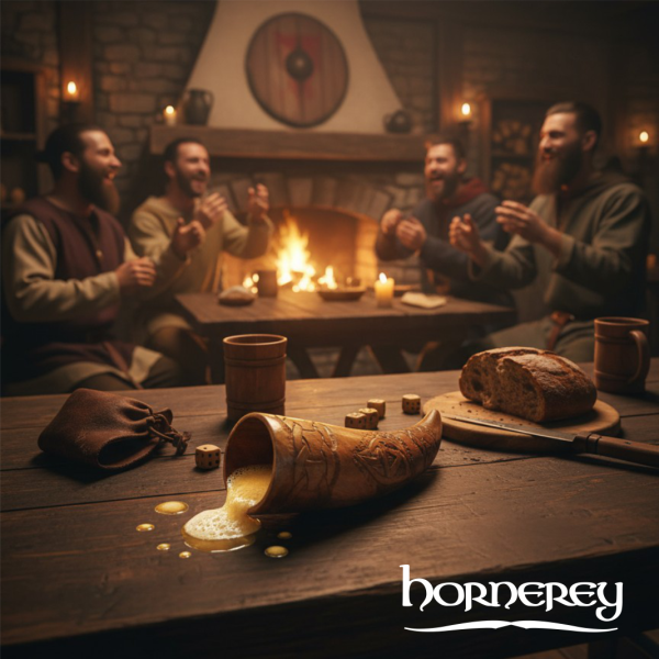 Wooden Drinking Horn with Leather Holder